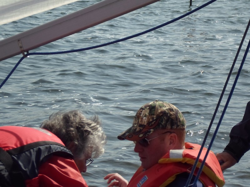 Janet helping Paul in boat 22nd September 2012